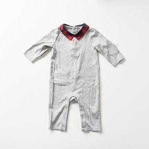 Janie and Jack romper with plaid collar and elbow patches 😍 bear embroider